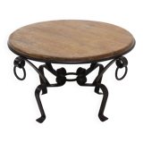 French Wrought Iron and Oak Circle Coffee Table 1960s