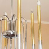 Lustre 1950s en laiton et laiton chromé à 6 lumières