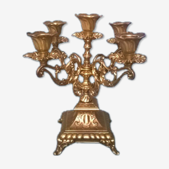 Chandelier cinq feux quadripode en régule doré ~ fin XIXème