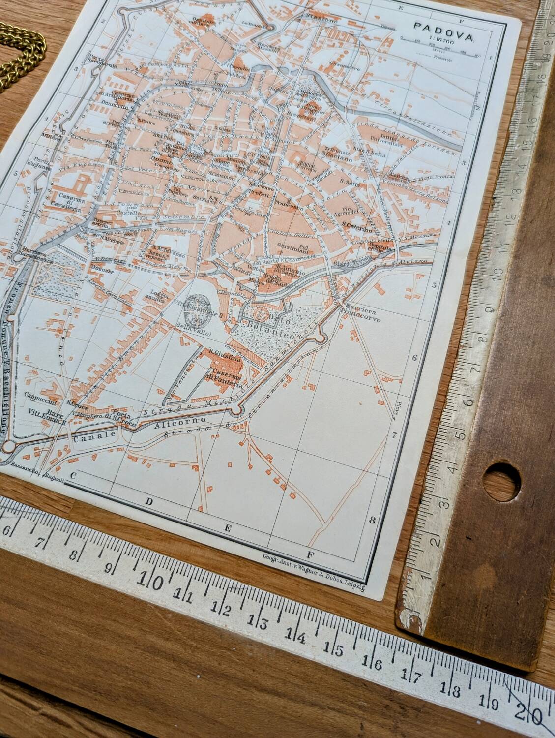 Printed in 1909, map of Padua (Padova), Veneto, Italy.