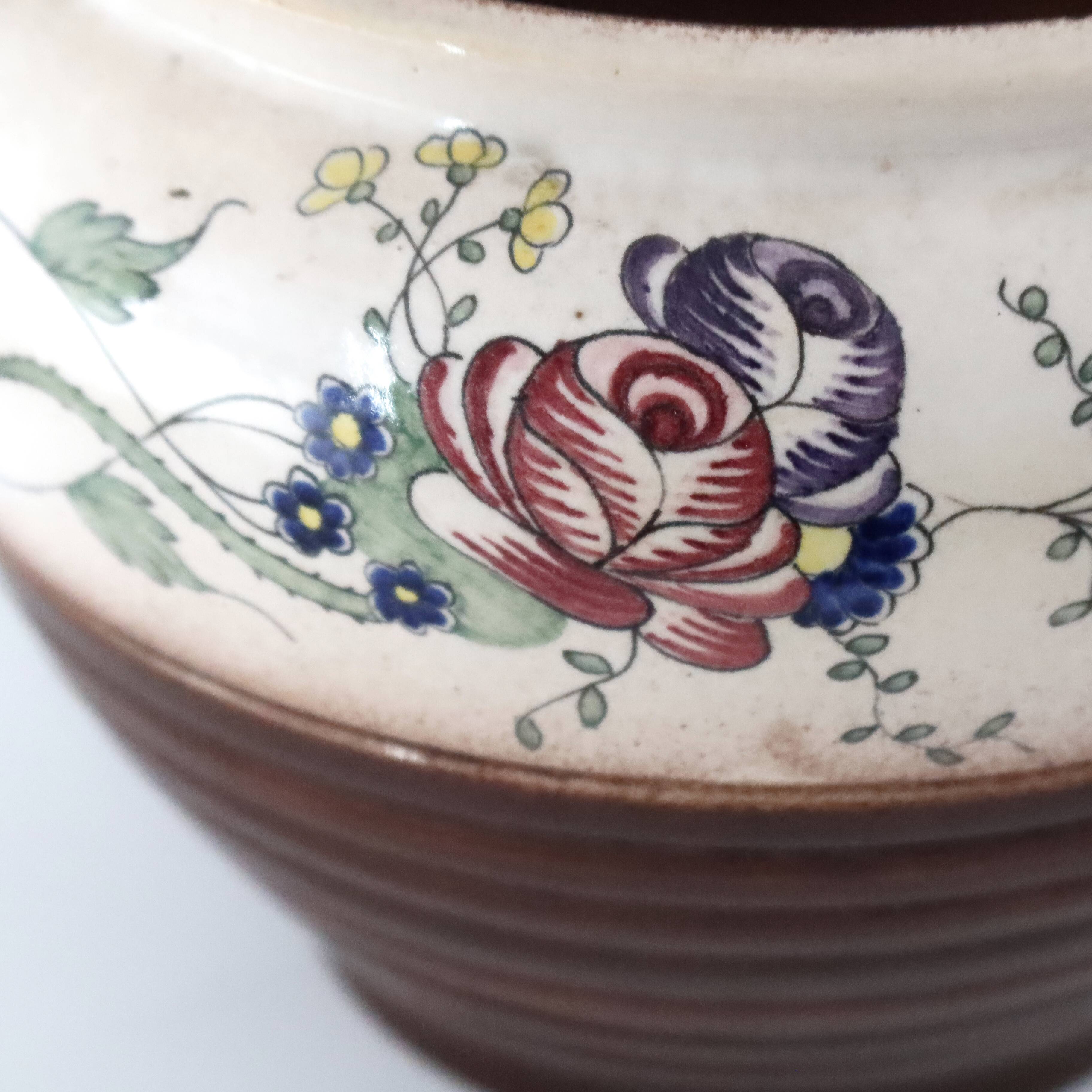Globular ceramic vase by L. Dage, hand-painted floral decoration, style