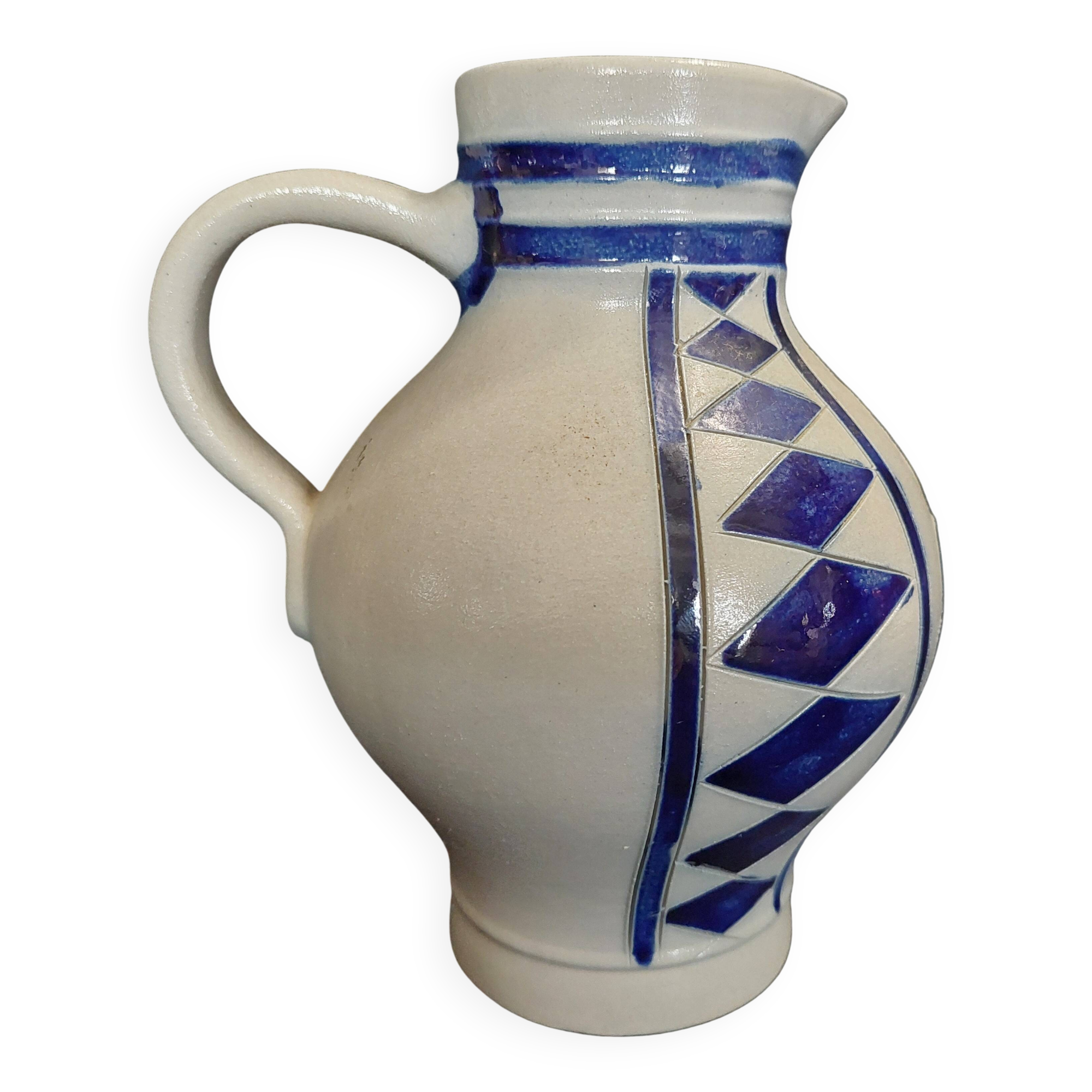 Salt-glazed stoneware jug in cobalt blue, Germany, Westerwald, 20th century.