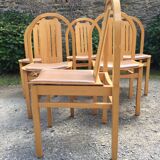 Vintage Baumann chairs in beech, seats in beige brown Skaï, series of 6.