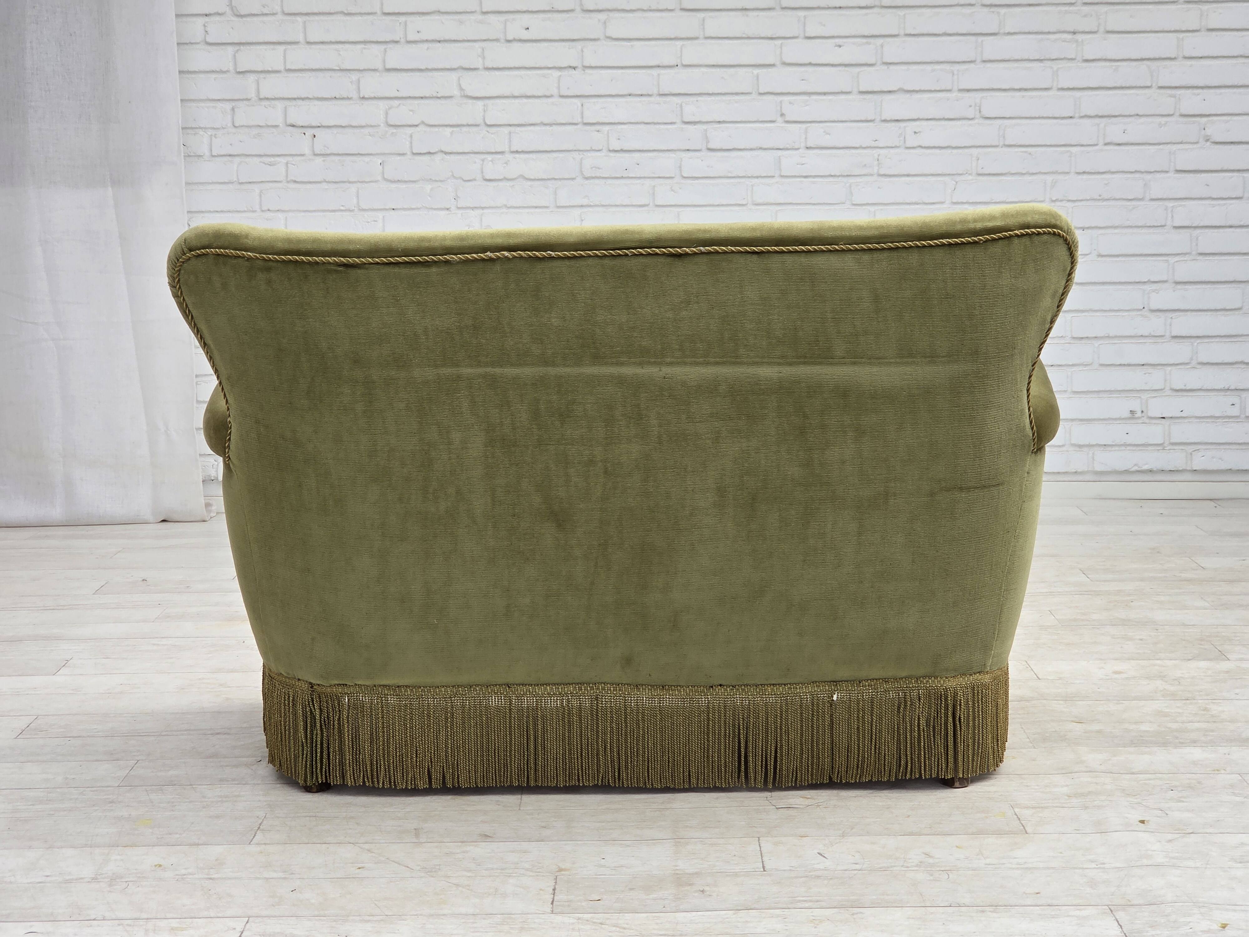 1970s, Danish 2-seater sofa, light green furniture velour.