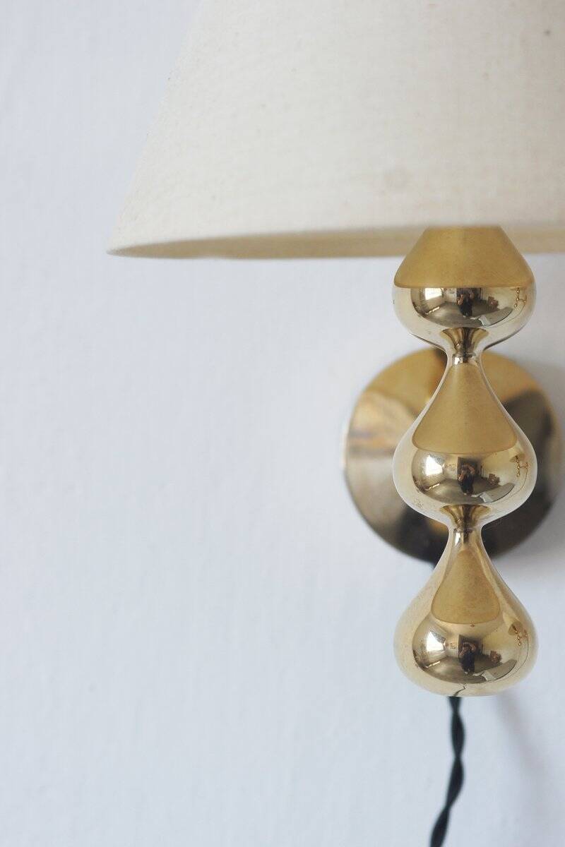 24 carat gold plated teardrop wall lamps by Hugo Asmussen, Denmark, 1970s, set of 2