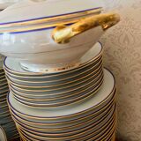 table service art deco limoges porcelain white border blue and gold 61 pieces signed