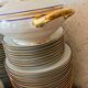 table service art deco limoges porcelain white border blue and gold 61 pieces signed
