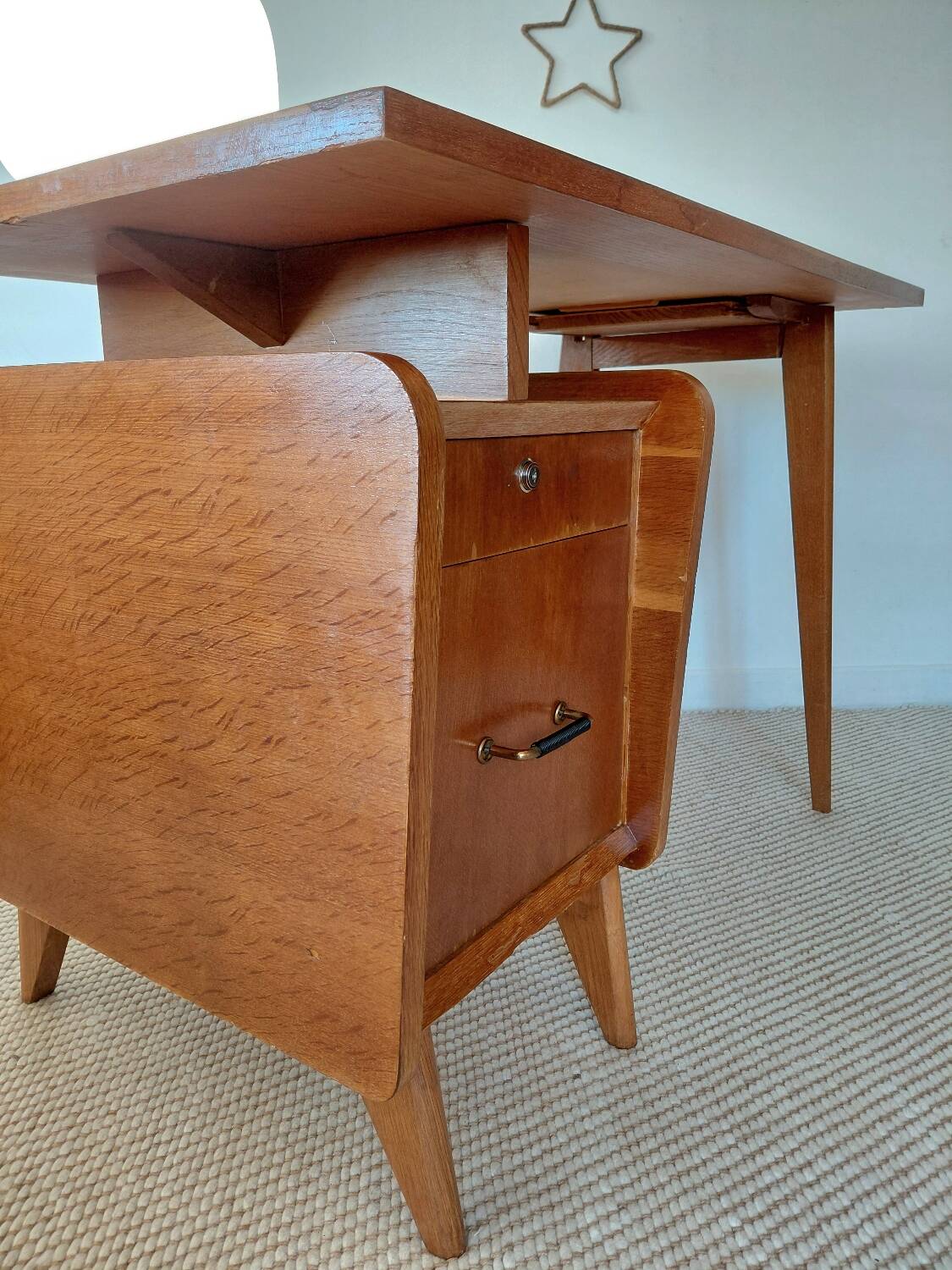 Vintage Scandinavian desk with a floating top and splayed legs - 1960.