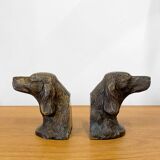 Paire de serre-livres anciens “Chiens de chasse” en bronze