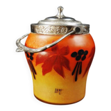 Legras-Montjoye enameled & painted glass biscuit bucket, Art Deco period