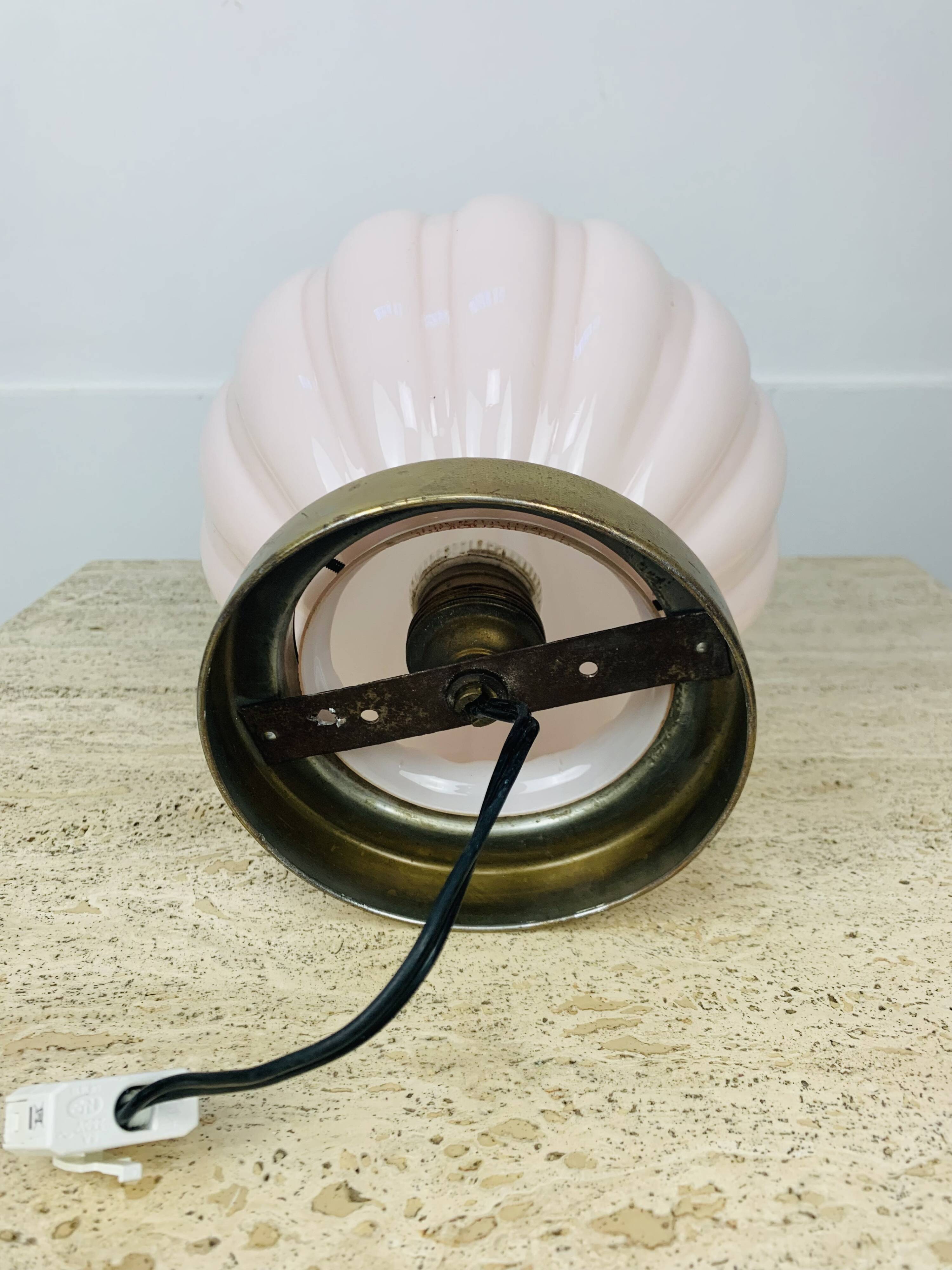 Pink art deco opaline globe wall light, gilded brass base, ceiling light