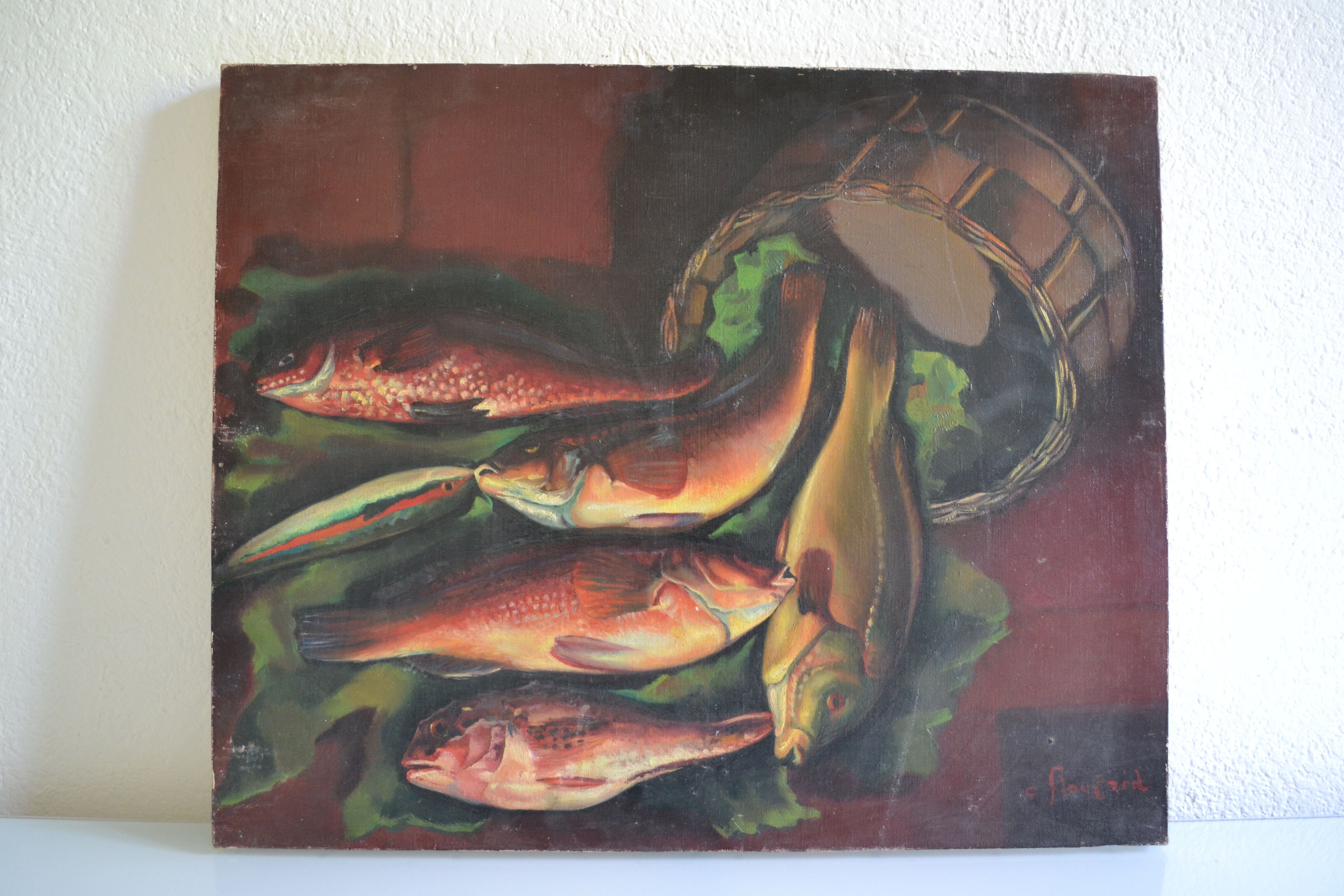 Charles floutard ( 1926 2006 ) still life with fish hst 61 x 50 cm