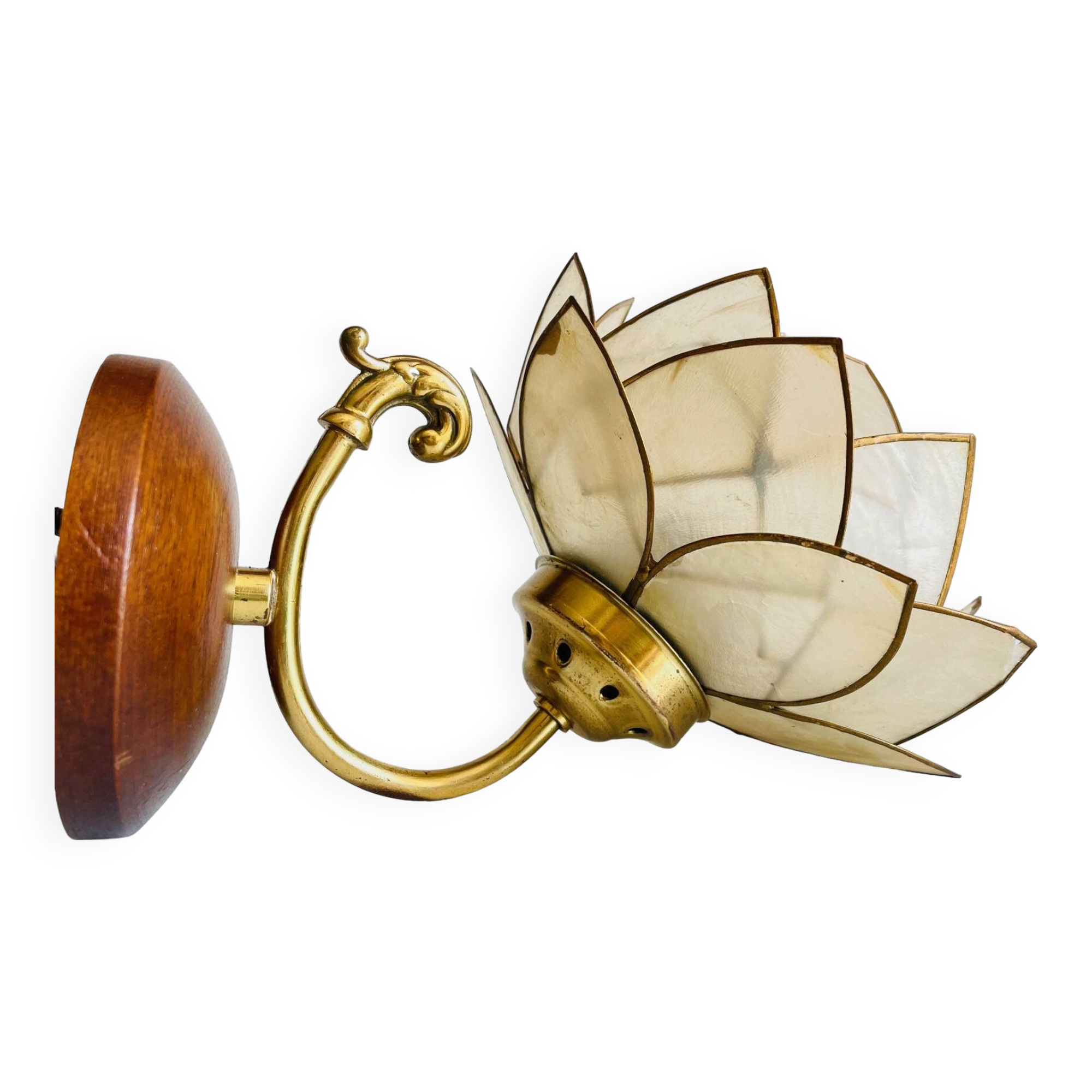 Vintage mother-of-pearl and brass flower wall lamp