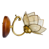 Vintage mother-of-pearl and brass flower wall lamp