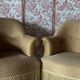 Pair of renovated toad armchairs in beige velvet