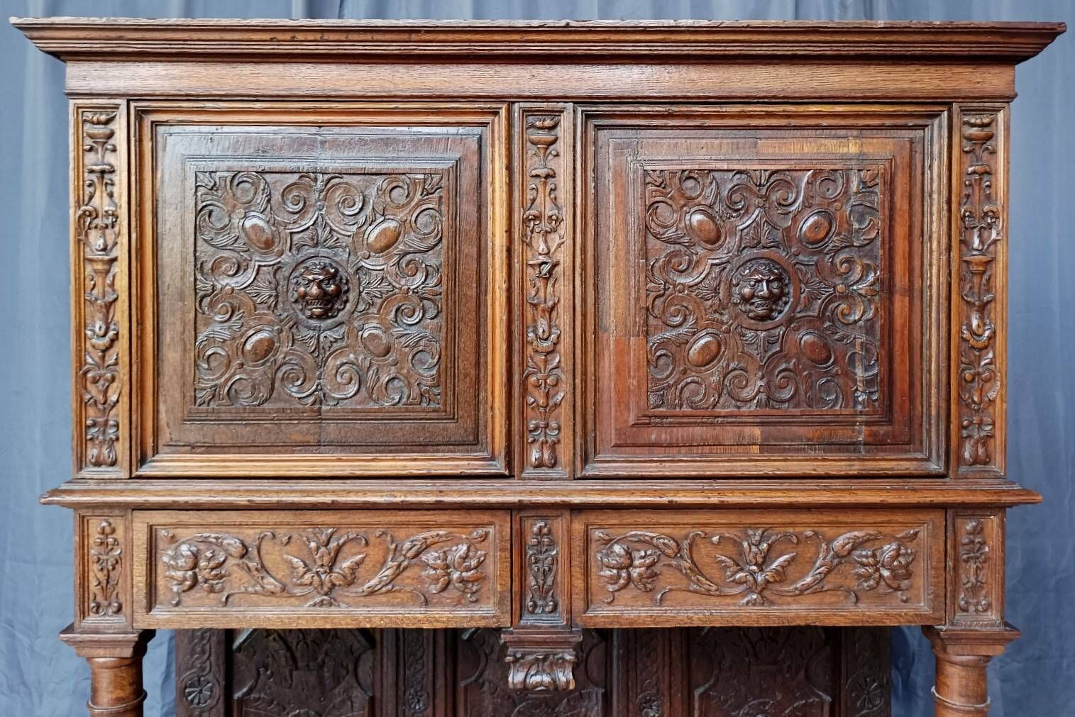 Renaissance oak carved buffet cabinet