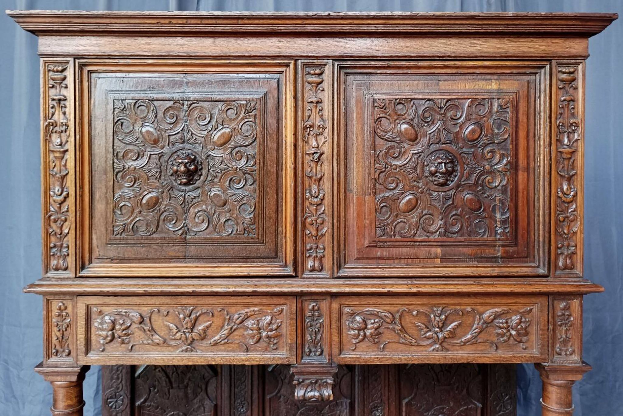 Renaissance oak carved buffet cabinet