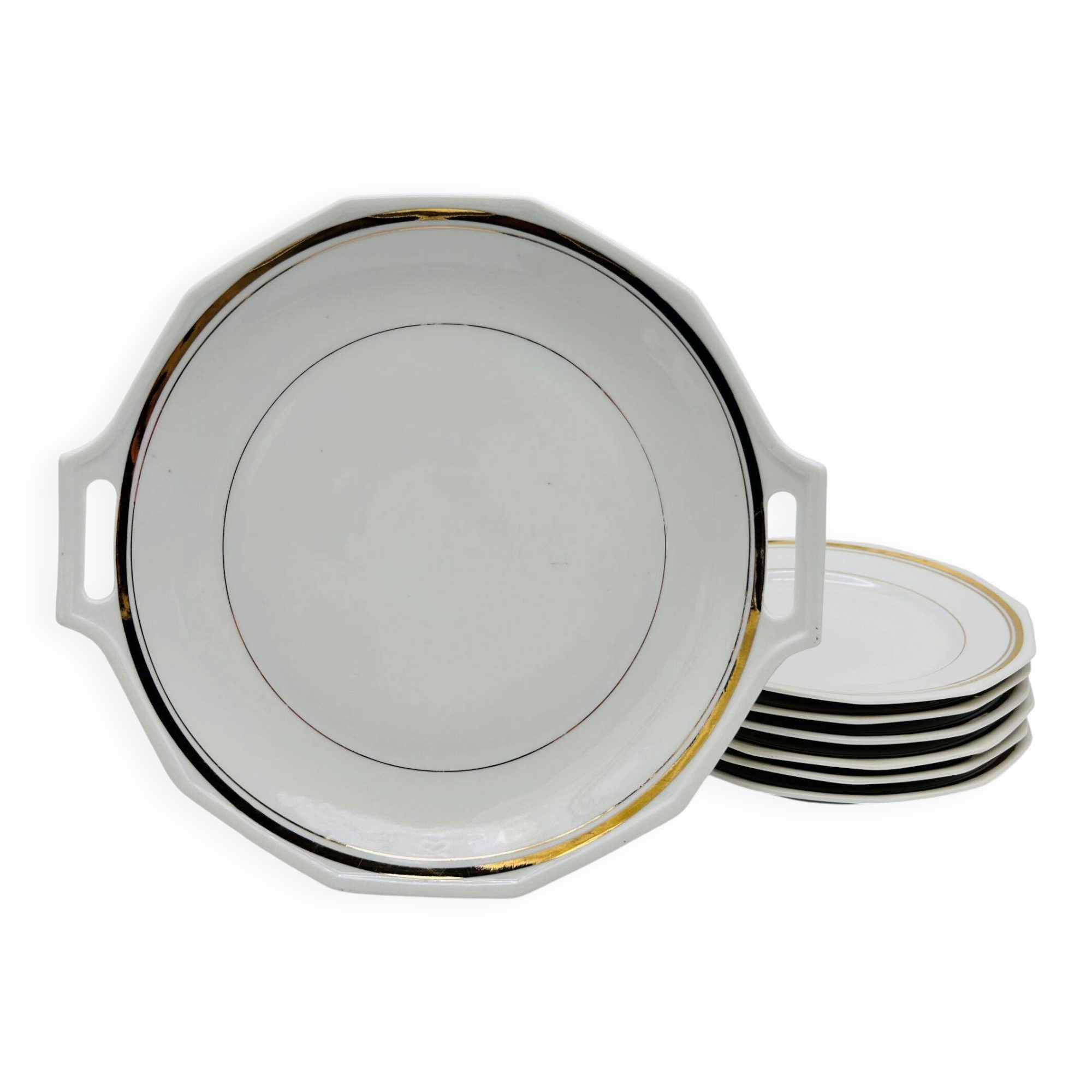 6 dessert plates and the serving dish, Philippon & Bruchet.