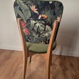 Chairs year 50/60, restored in green velvet and jungle parrot
