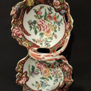 Double porcelain servant with floral decoration, polychrome and gilding – f