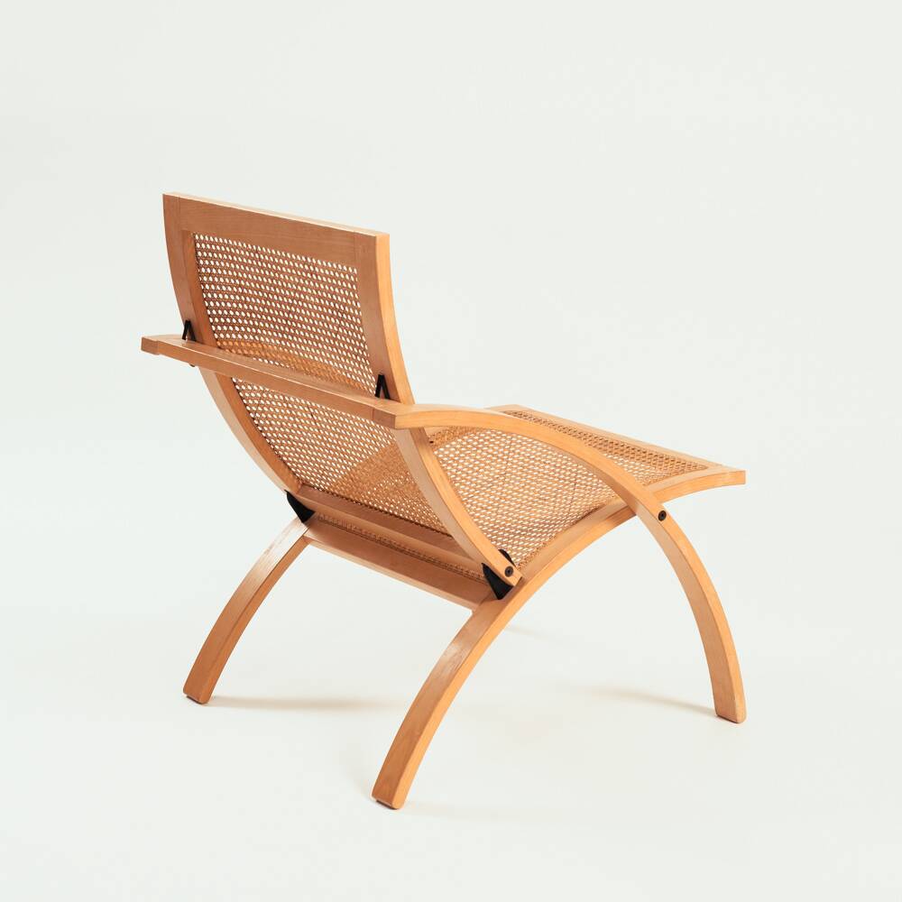 Gijs Bakker folding lounge chair rattan webbing for Castelijn, 1970s