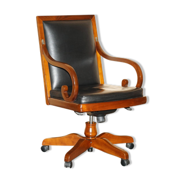 Captain's armchair in leather and cherry wood Grange Paris