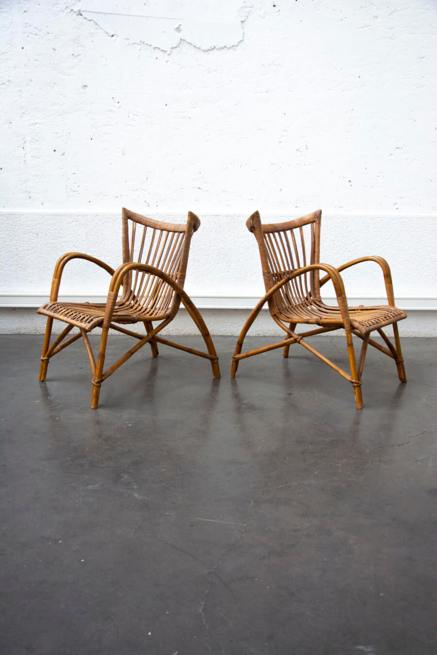 Pair of fan rattan chair