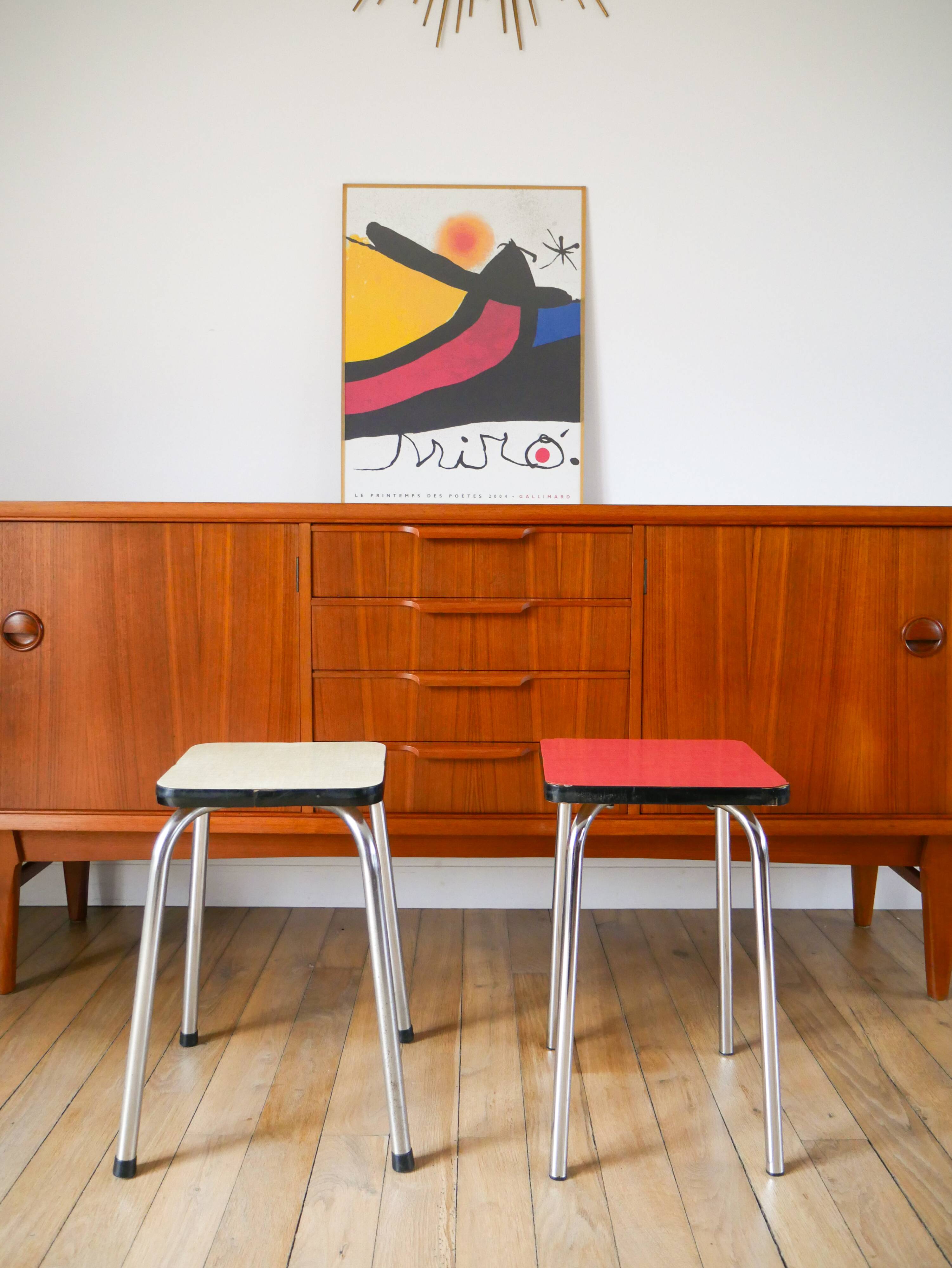 Pair of green and red Formica stools, 1970