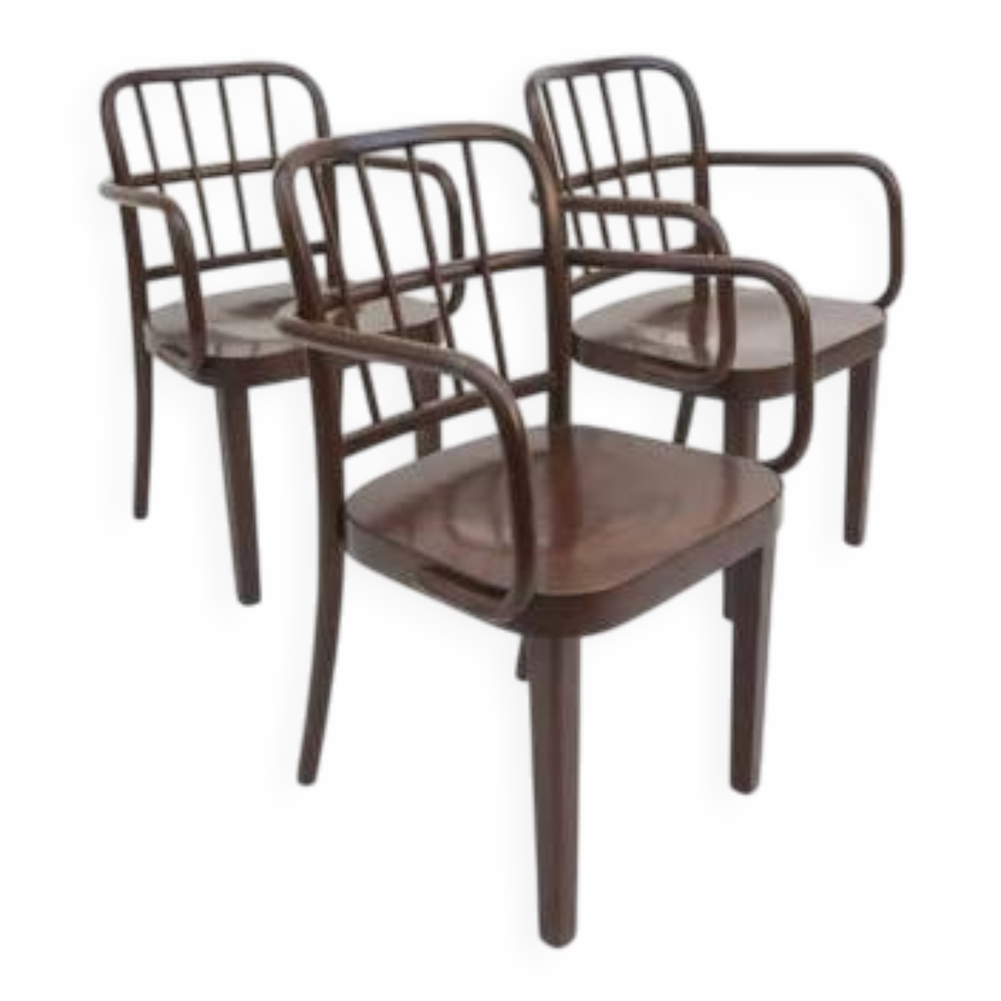 Set of 3 bentwood armchairs attributed to Josef Hoffmann for Thonet, Czechoslovakia, 1930s–1950s
