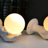 Pair of white ceramic wall lights from the 70s