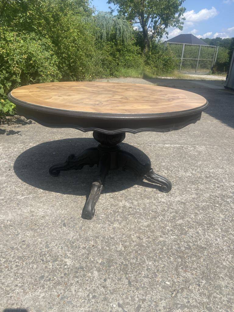 Round burr walnut coffee table
