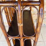 Vintage two-tier bamboo and rattan shelf with storage, Circa 1960