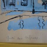 Paris the quai des orfèvres and the pont saint michel painting framed under glass