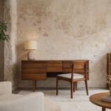 Vintage Mid-Century Modern Brown Teak Desk, 1960s