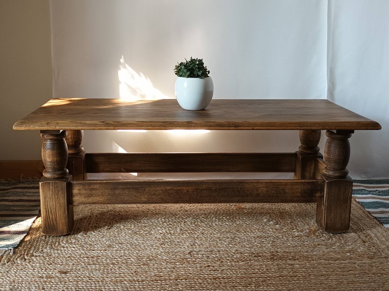Vintage Brutalist Solid Oak Coffee Table