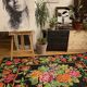 Floral handwoven carpet, colors on a black background - 262x160cm