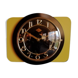 Horloge formica vintage pendule murale silencieuse rectangulaire "lora jaune noir"