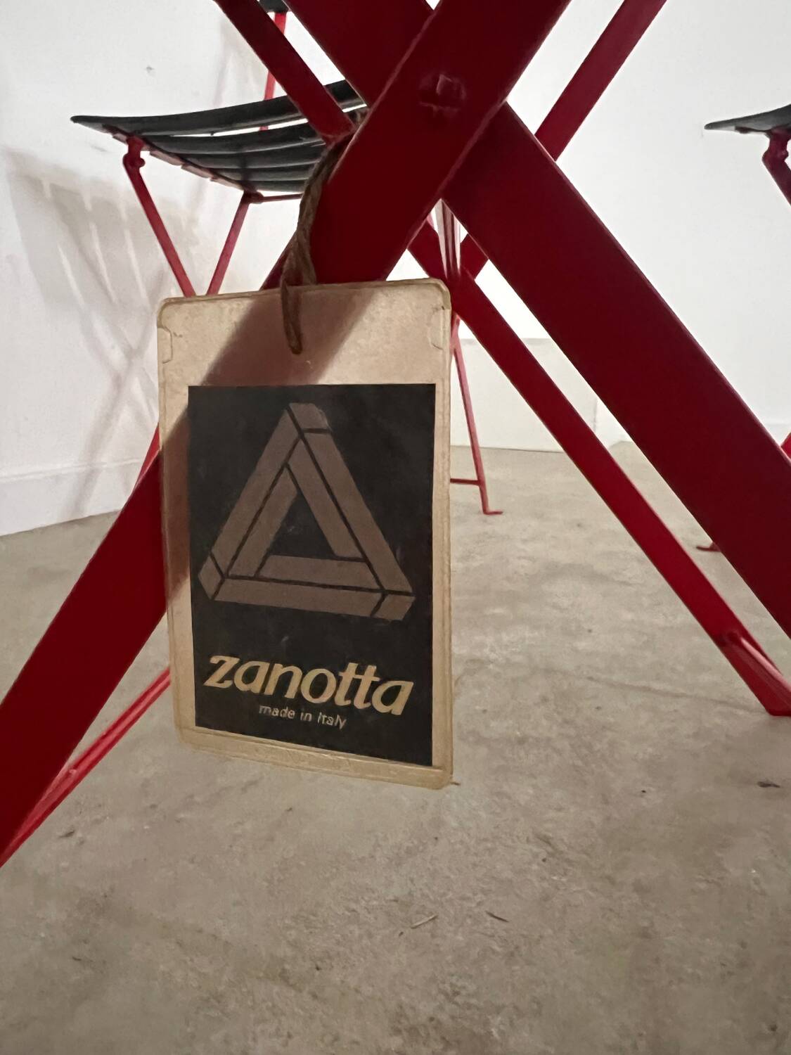 Set of 4 folding leather and metal chairs Italian design Zanuso for Zanotta Celestina vintage