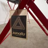 Set of 4 folding leather and metal chairs Italian design Zanuso for Zanotta Celestina vintage