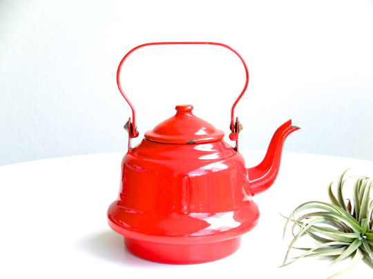 Red enamelled teapot, 1950s