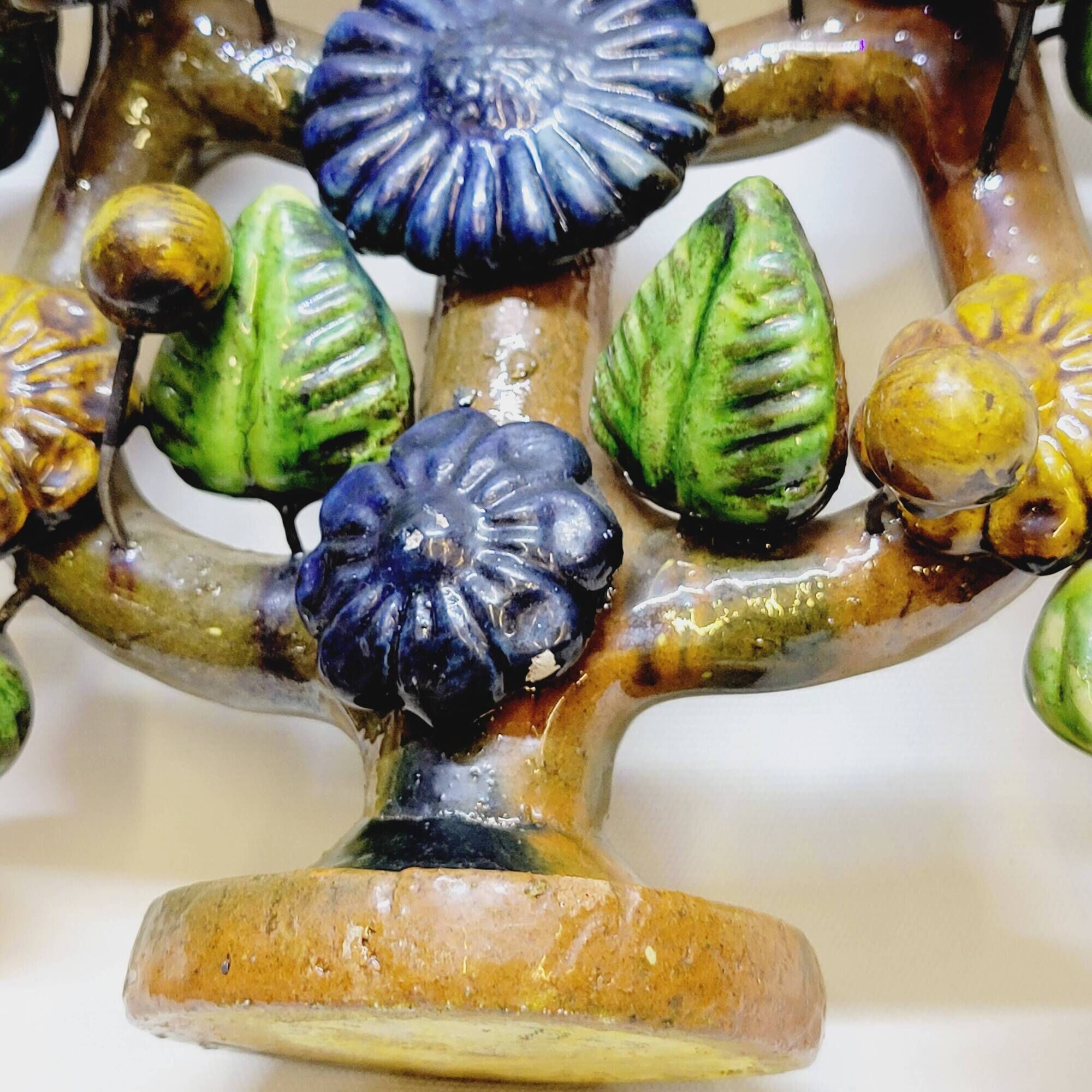 Chandelier Vintage Arbre De Vie Mexique Mexicain En Terre Cuite Émaillée