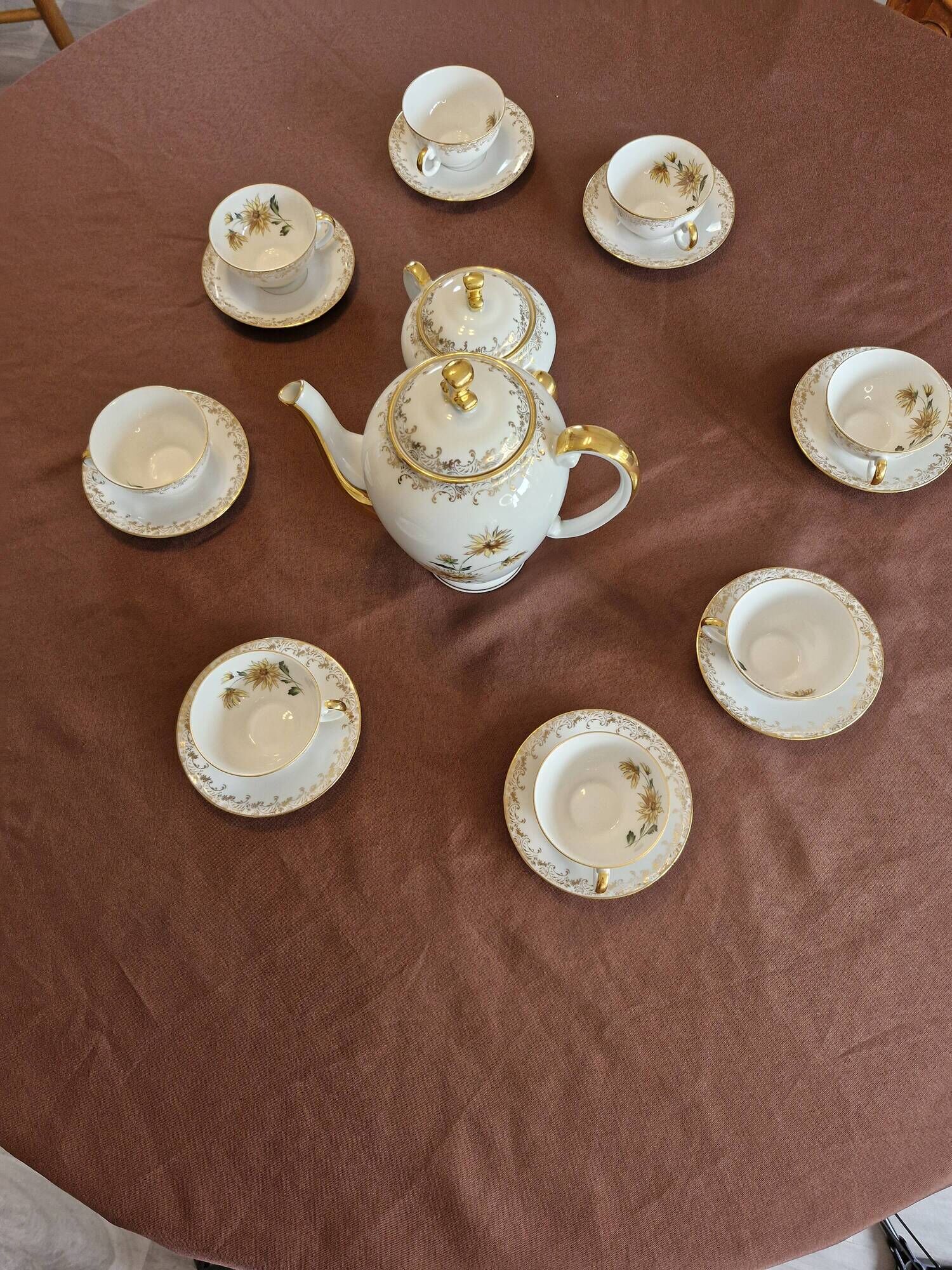 Antique coffee service in longwy porcelain – floral decoration and gilding –