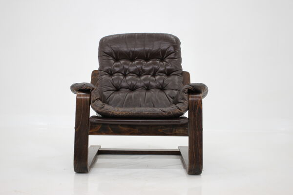fauteuil En cuir Westnofa Bentwood Des Années 1970 Norvège