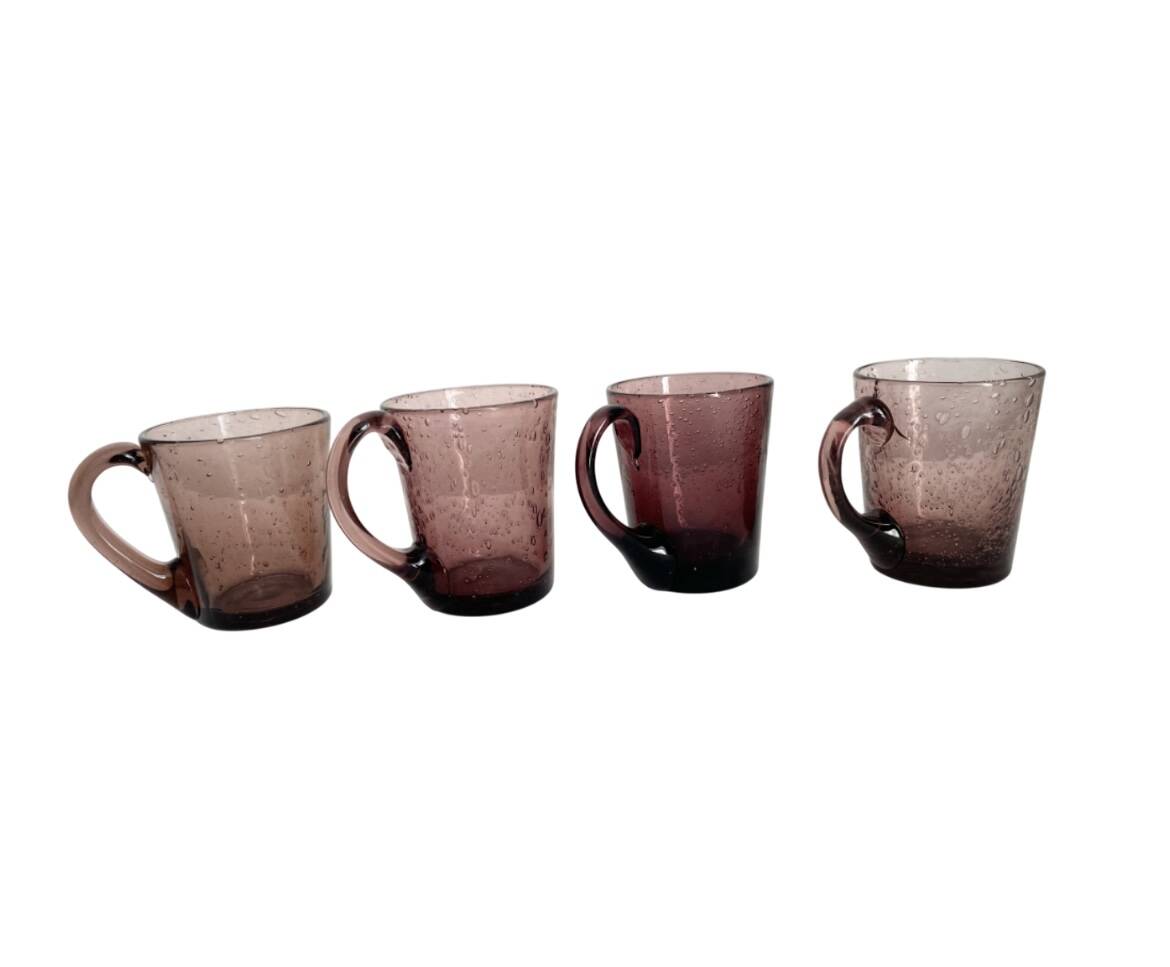 Purple biot blown glass mugs