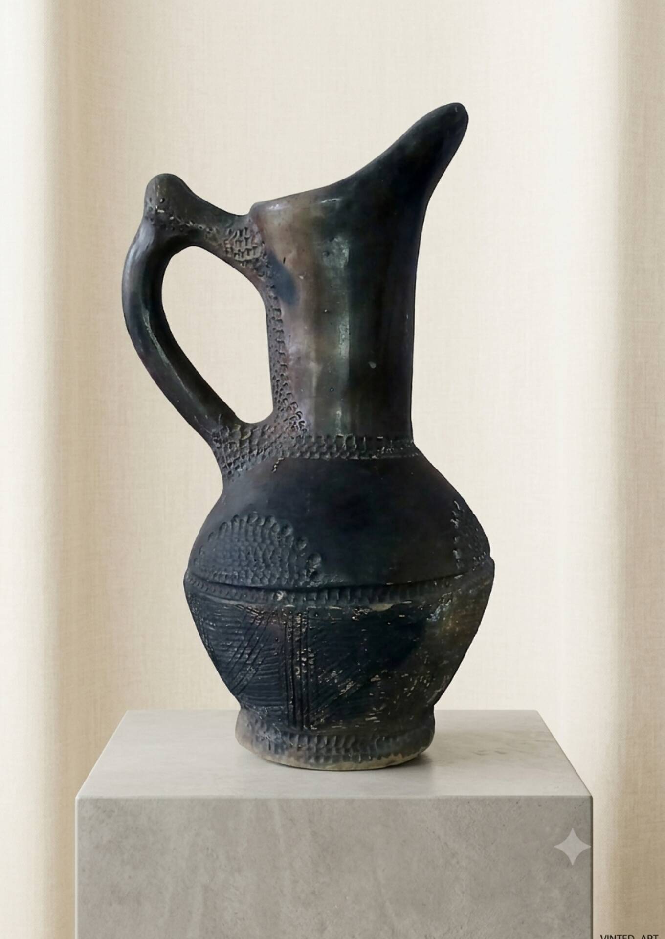 Vase / Old smoked terracotta jug — Handmade ceramics