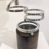 Table lamp in metal and leather, mid-20th century