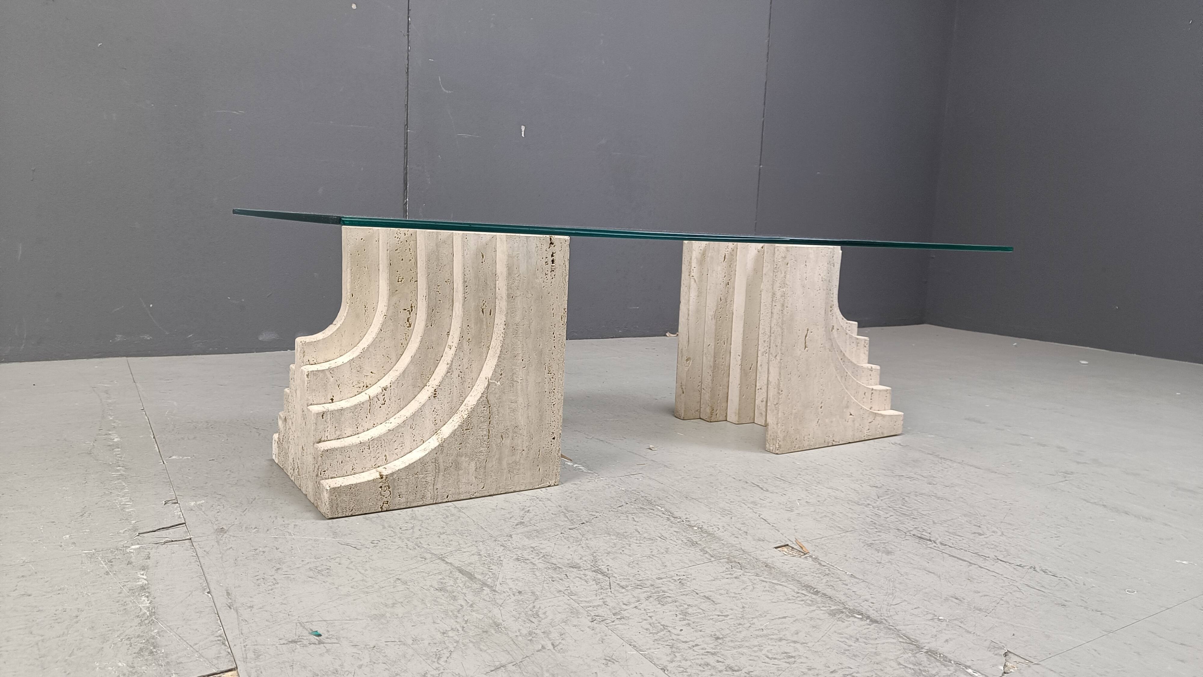 Vintage travertine coffee table Italy , 1970s