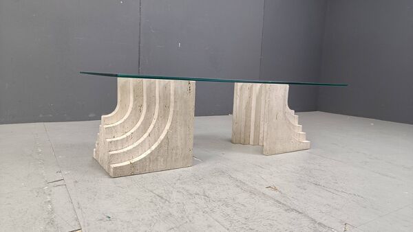 Table basse vintage en travertin Italie, années 1970