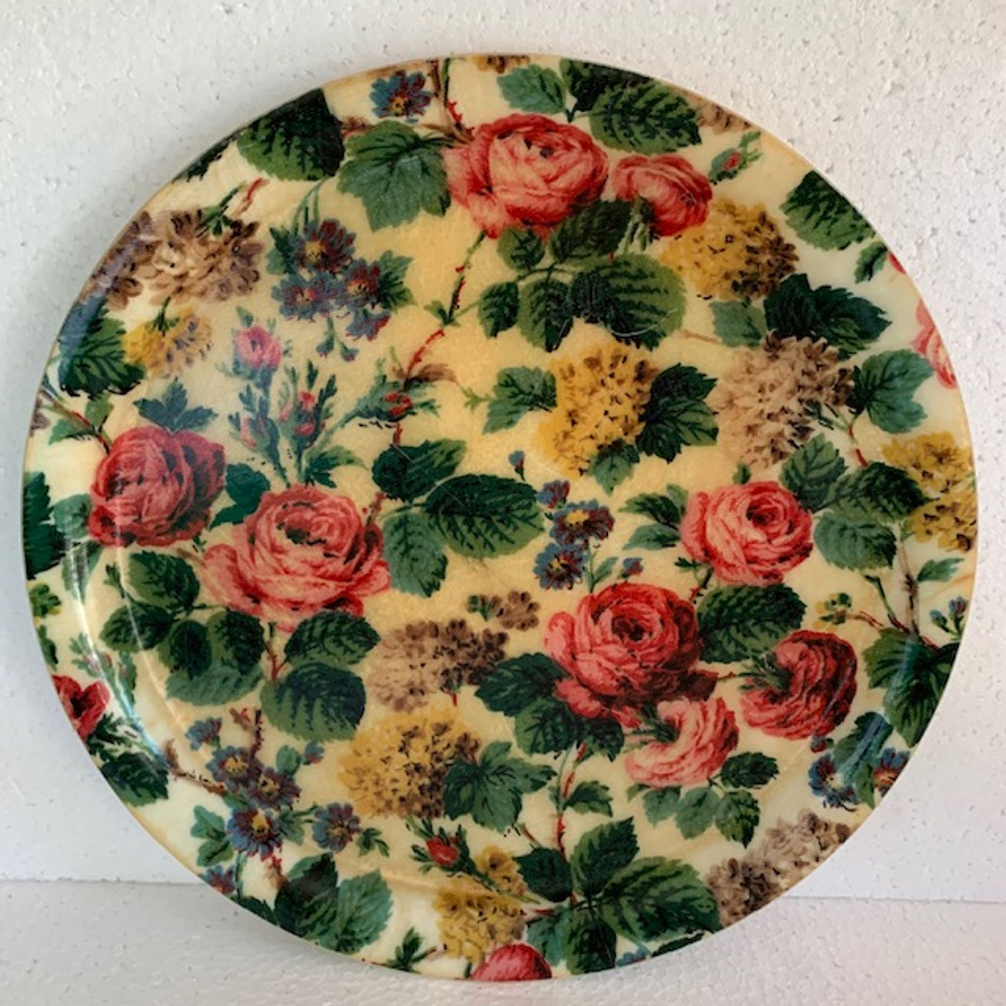 Vintage fiberglass tray 60's mtif floral roses