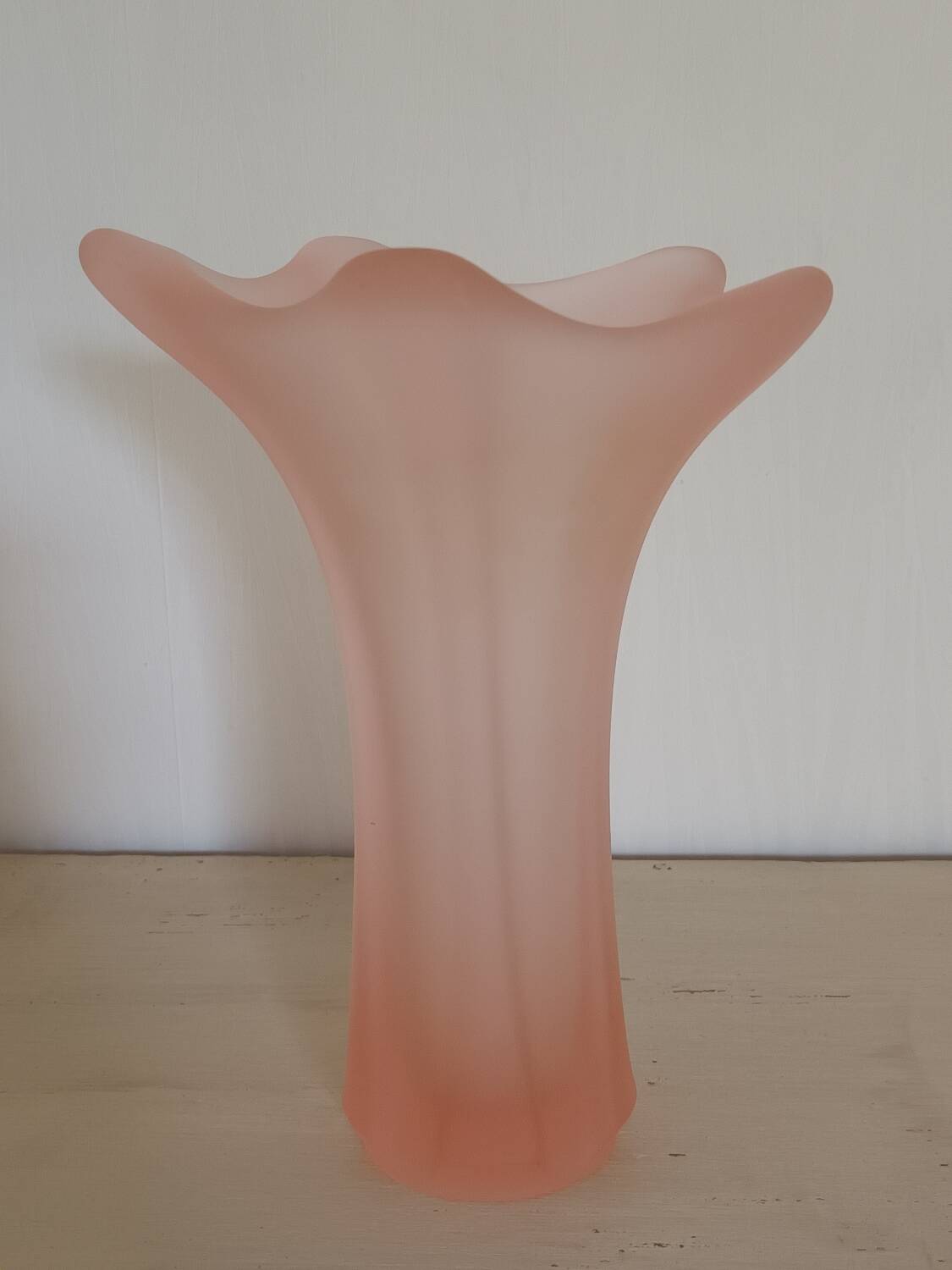 Vintage frosted pink glass corolla vase